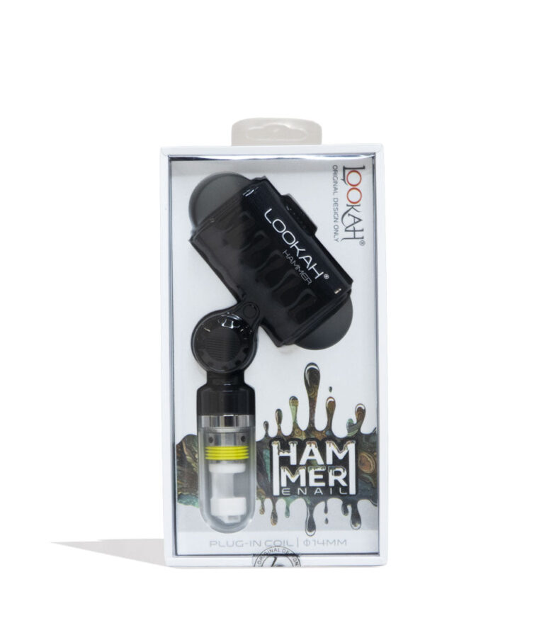 Black Lookah Hammer Portable Enail Banger Packaging Front View on White Background