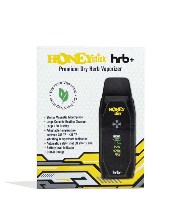 Black Honeystick HRB Plus Vaporizer Packaging Front View on White Background