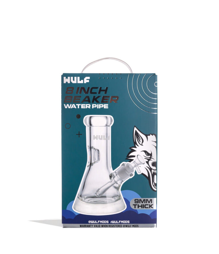 Wulf Glass 9mm 8inch Beaker Water Pipe Packaging Front View on White Background