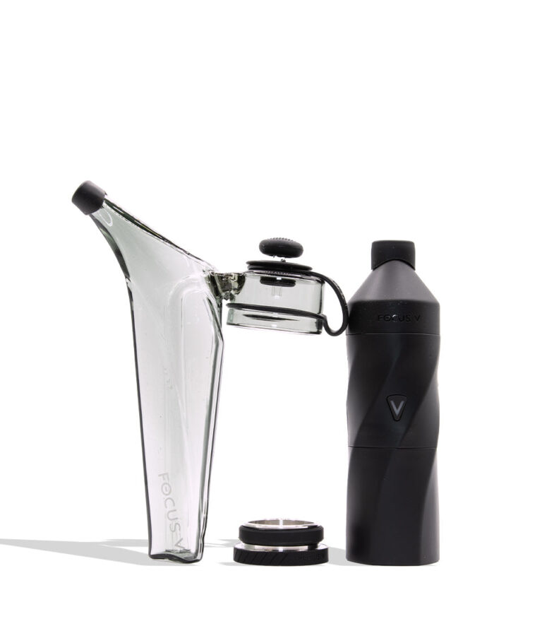 Focus V Aeris Portable Concentrate Vaporizer on whtie background smoke color disassembled