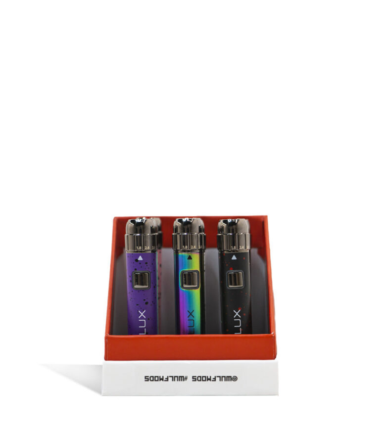 front open Wulf Mods LUX 510 Thread Battery 9pk on white background