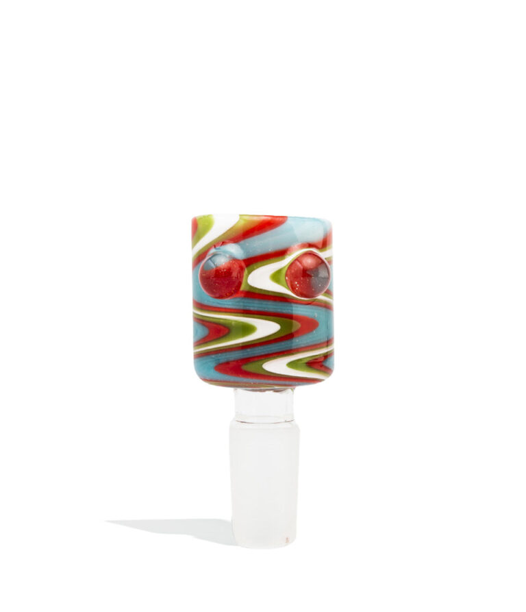 Red/White/Green/Blue US Colored Boro Glass Bowl with Clear Marbles on white background