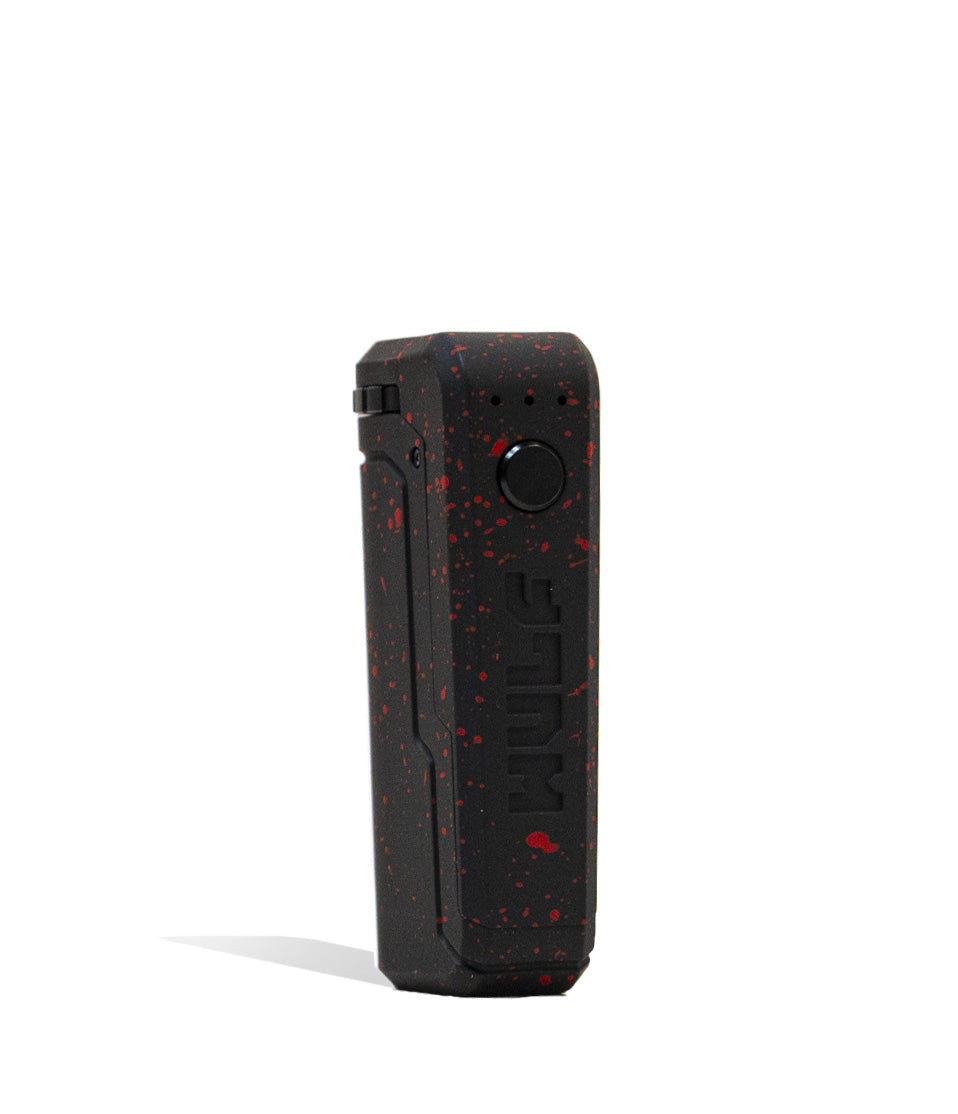 Black Red Spatter Right side view Wulf Mods UNI Adjustable 510 Thread Battery on white studio background