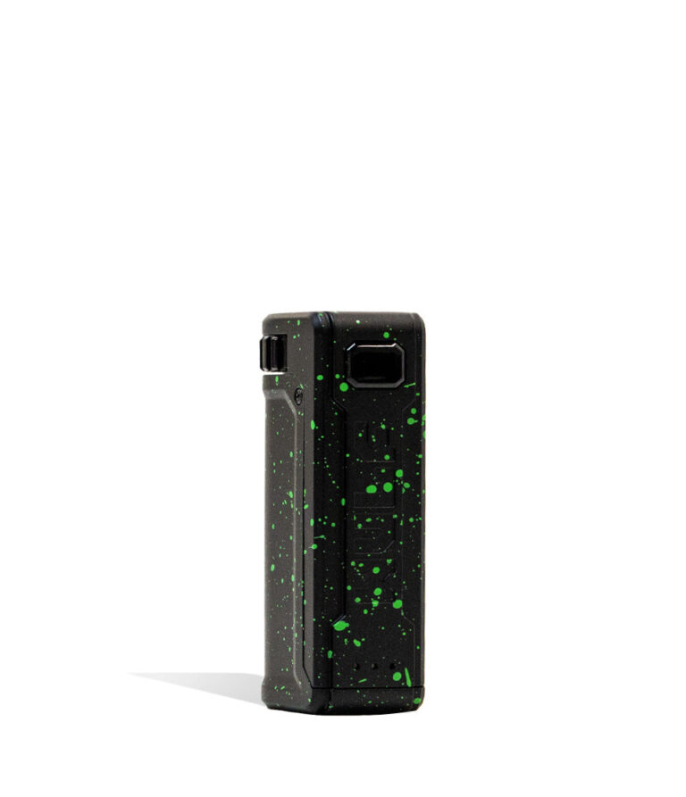 Black Green Spatter Front View Wulf Mods UNI S Adjustable 510 Thread Battery on white background
