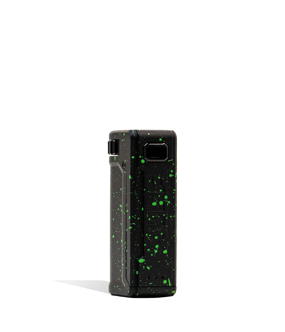 Black Green Spatter Front View Wulf Mods UNI S Adjustable 510 Thread Battery on white background