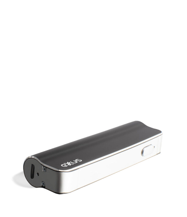 Black laying down Exxus Vape Snap VV 510 Thread Battery on white studio background