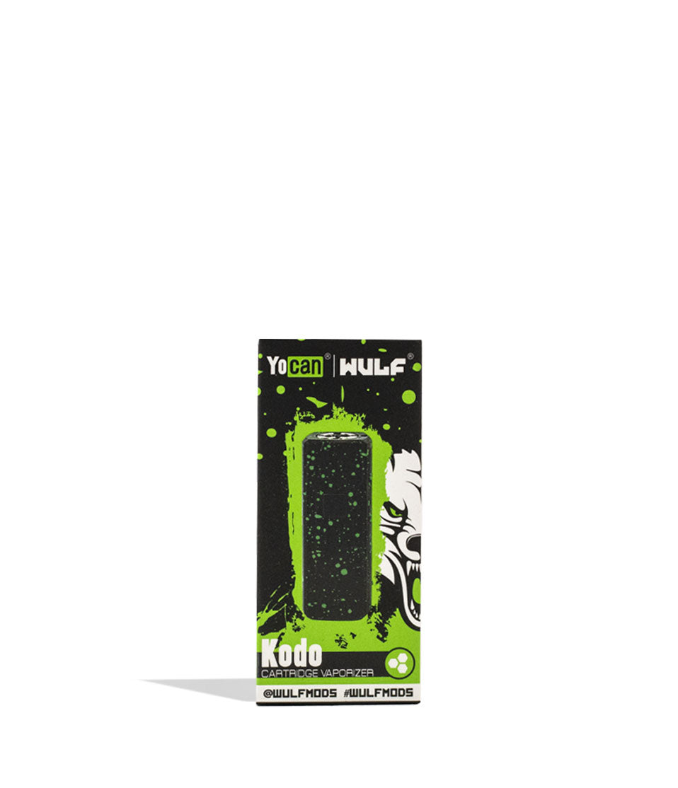 Black Green Spatter Wulf Mods KODO 510 Thread Battery Packaging Front View on White Background