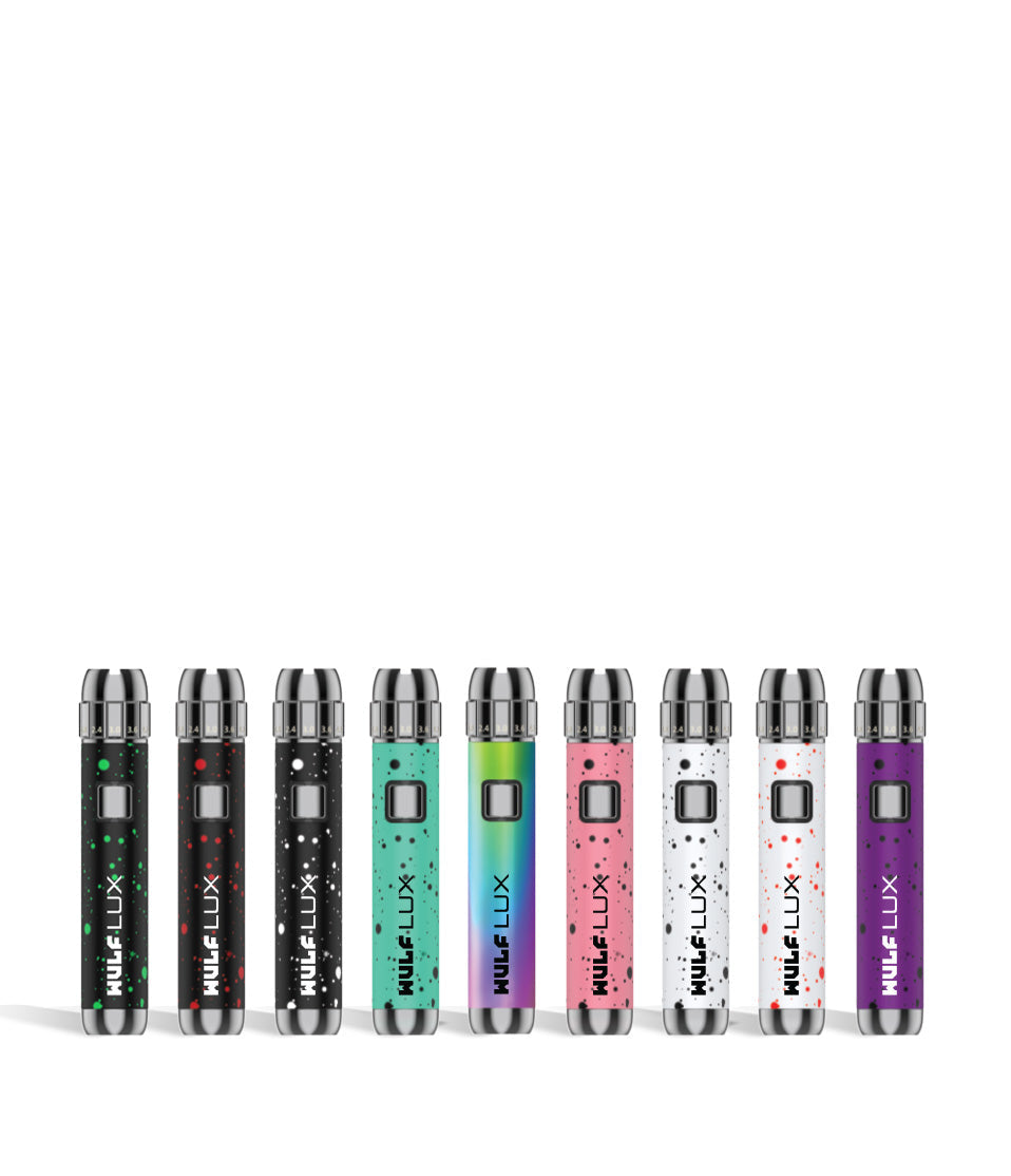 Assorted Wulf Mods LUX 510 Thread Battery 9pk on white background