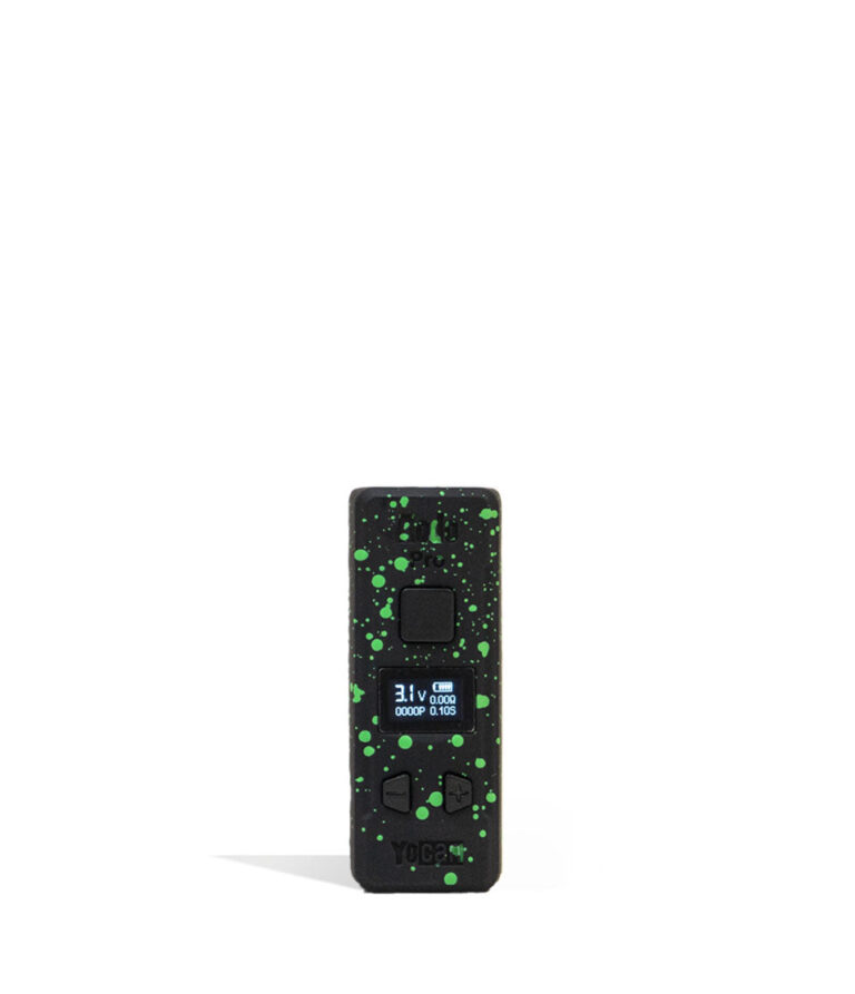 Black Green Spatter Wulf Mods KODO Pro 510 Thread Battery Front View on White Background