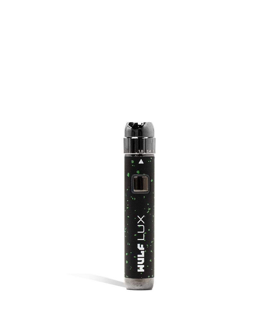 Black Green Spatter Wulf Mods LUX 510 Thread Battery Front View on White Background