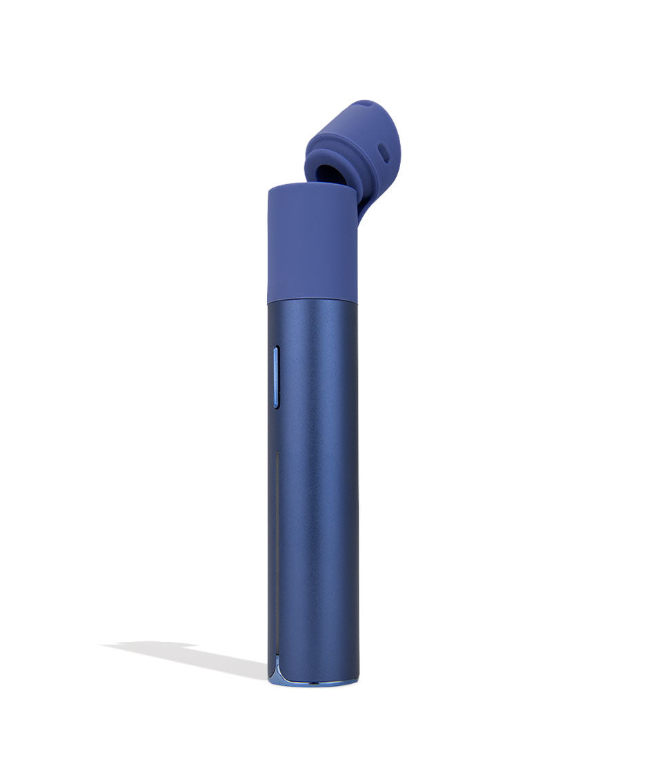 Puffco Pivot mobile vaporizer in sapphire, side view with the arm swung open