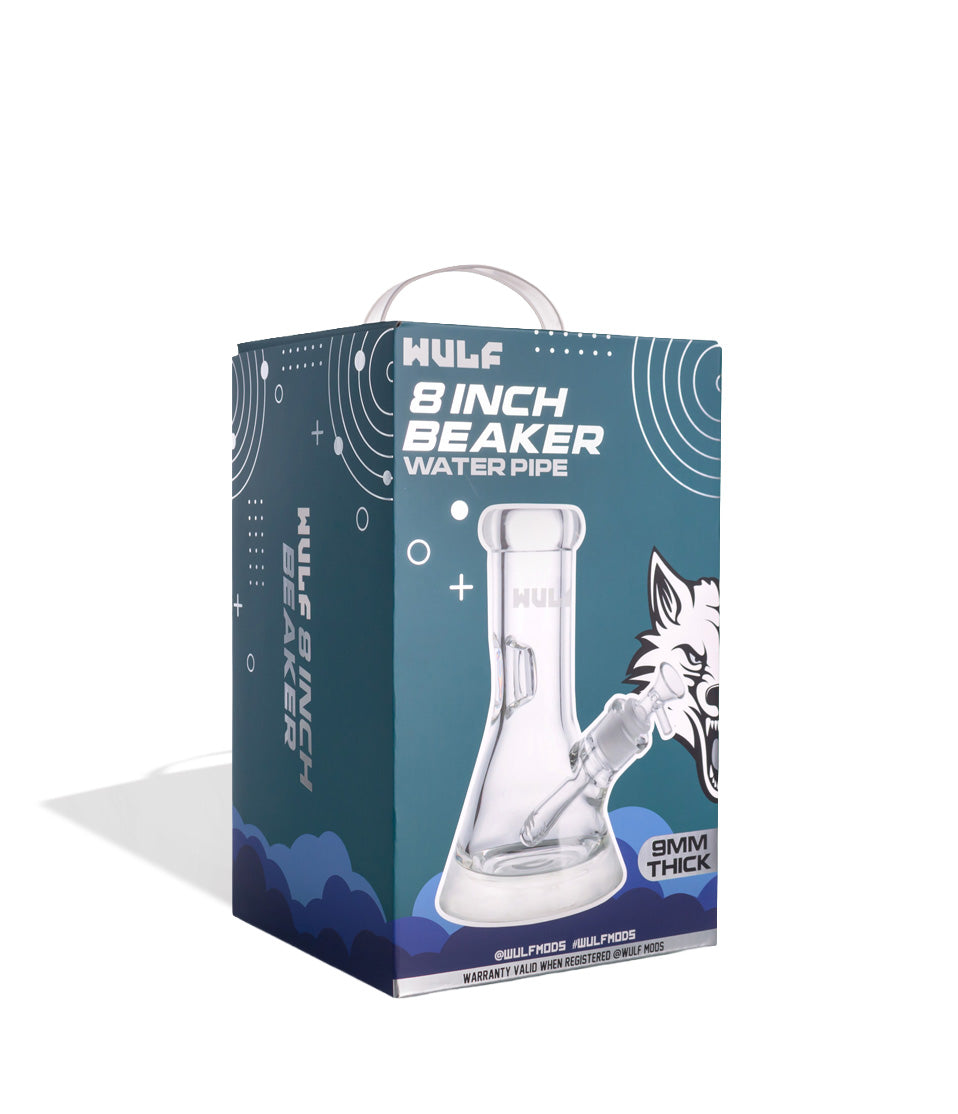 Wulf Glass 9mm 8inch Beaker Water Pipe Packaging Angle View on White Background