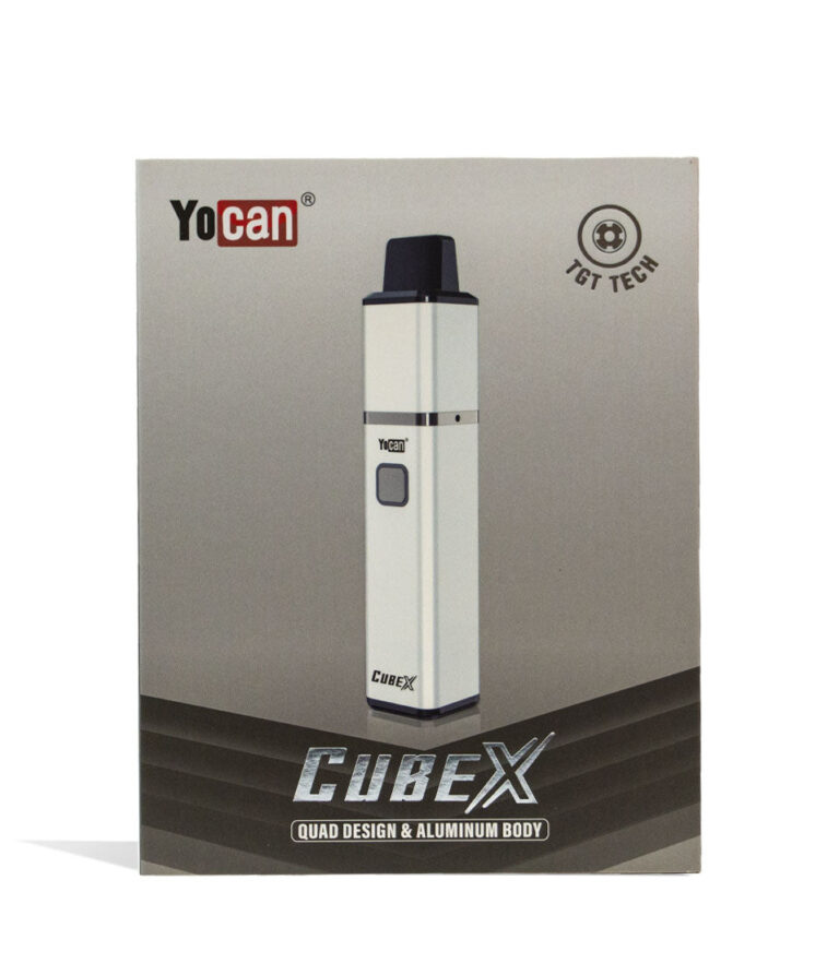 White Yocan CubeX Concentrate Vaporizer Packaging Front View on White Background