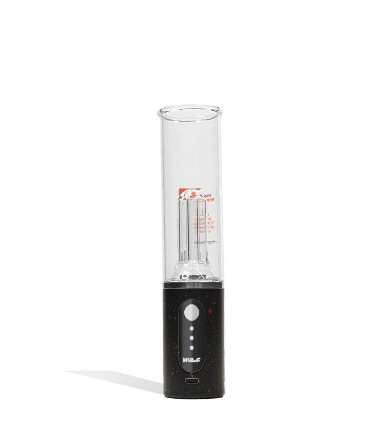 Black Red Spatter Wulf Mods Pillar Mini E-Rig Front View on White Background