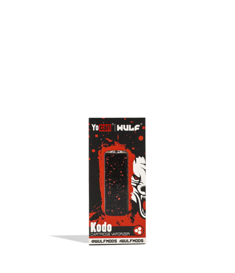 Black Red Spatter Wulf Mods KODO 510 Thread Battery Packaging Front View on White Background