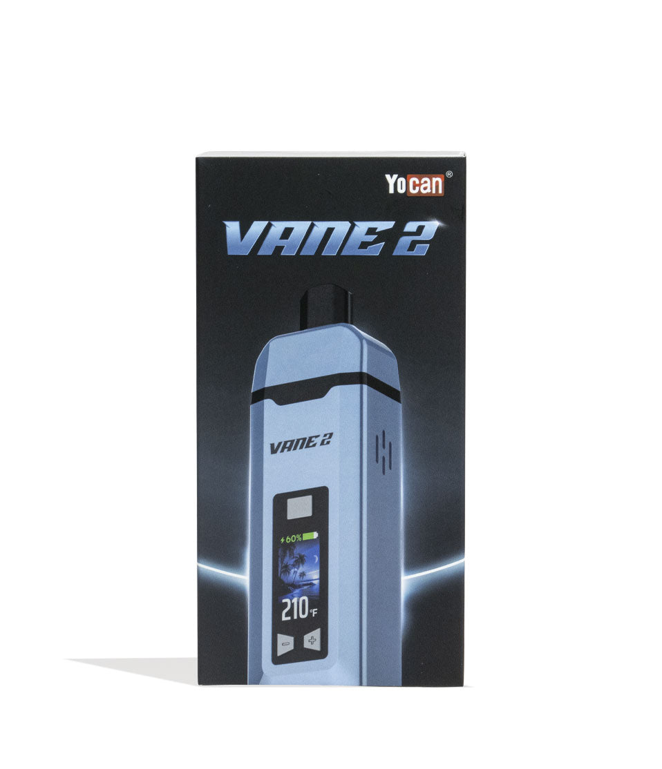 Yocan Vane 2 Portable Dry Herb Vaporizer Blue box front view with white background