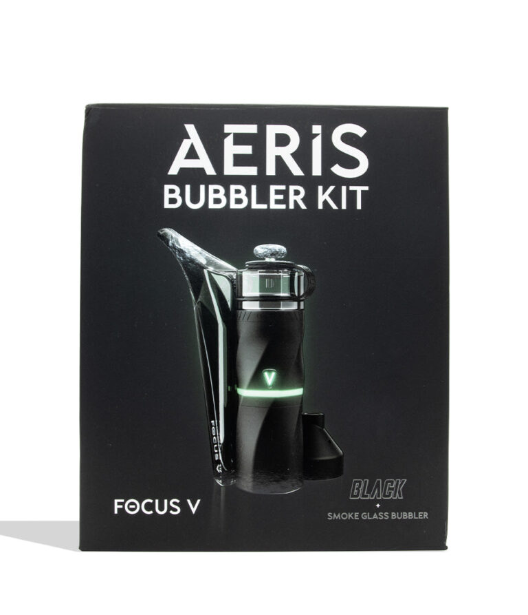 Focus V Aeris Portable Concentrate Vaporizer on white background smoke color box packaging front view
