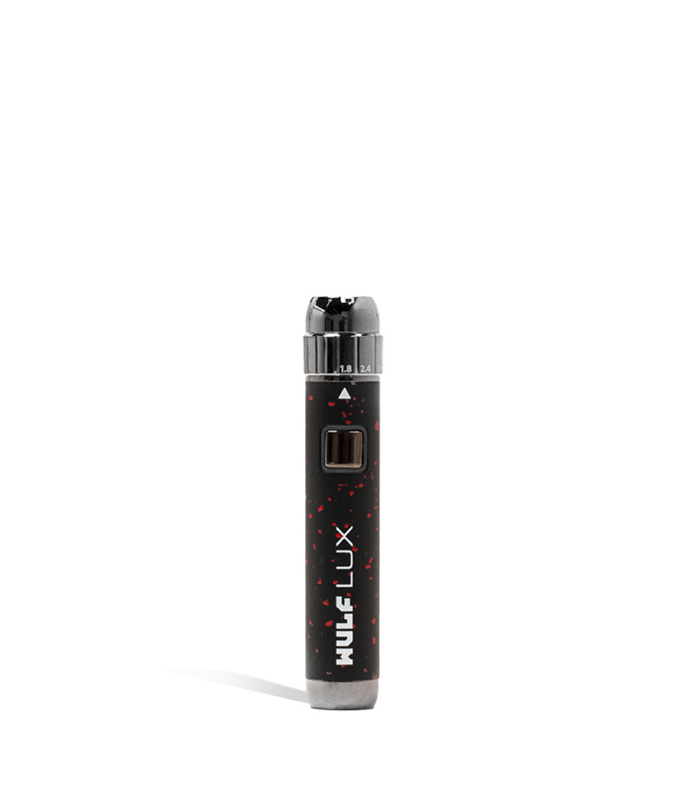 Black Red Spatter Wulf Mods LUX 510 Thread Battery Front View on White Background