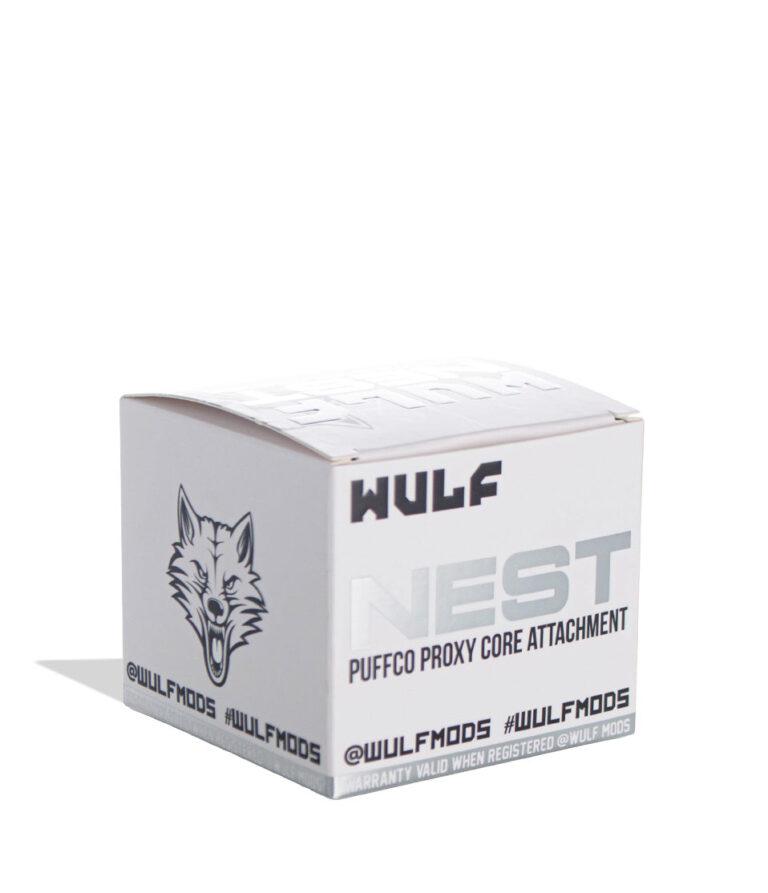 WULF Nest Puffco Proxy core attachment retail box in white, front view