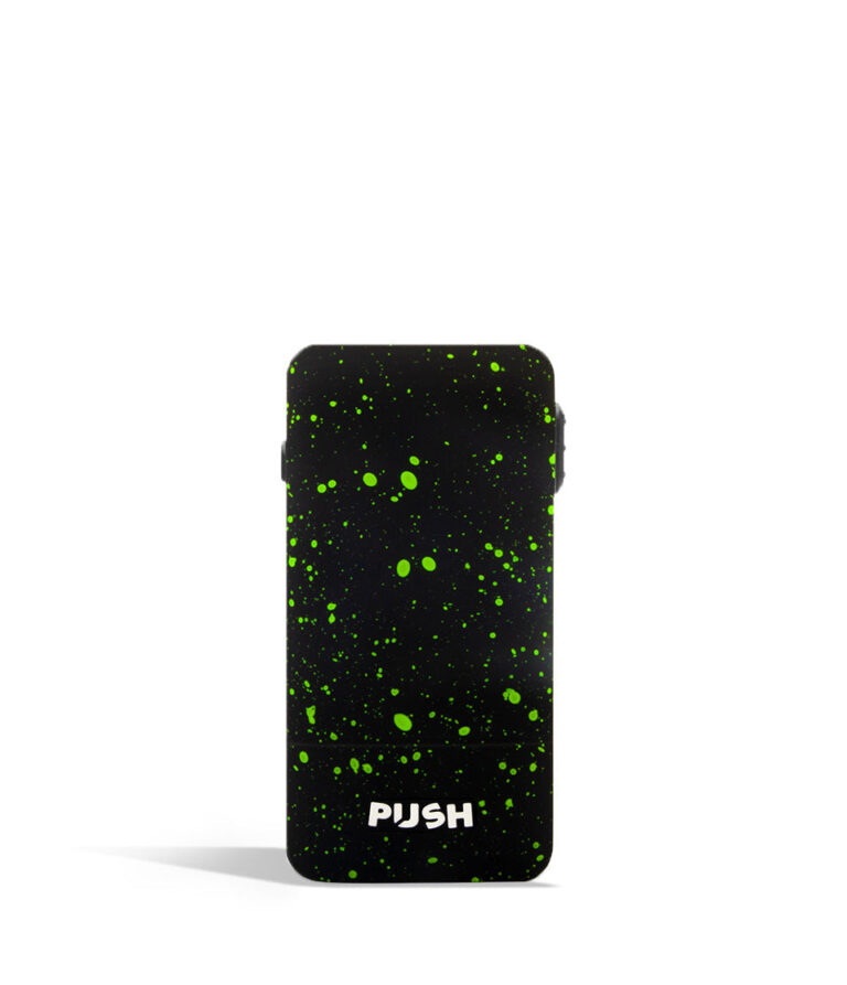 Black Green Spatter front Exxus Vape Push 510 Thread Battery on white background