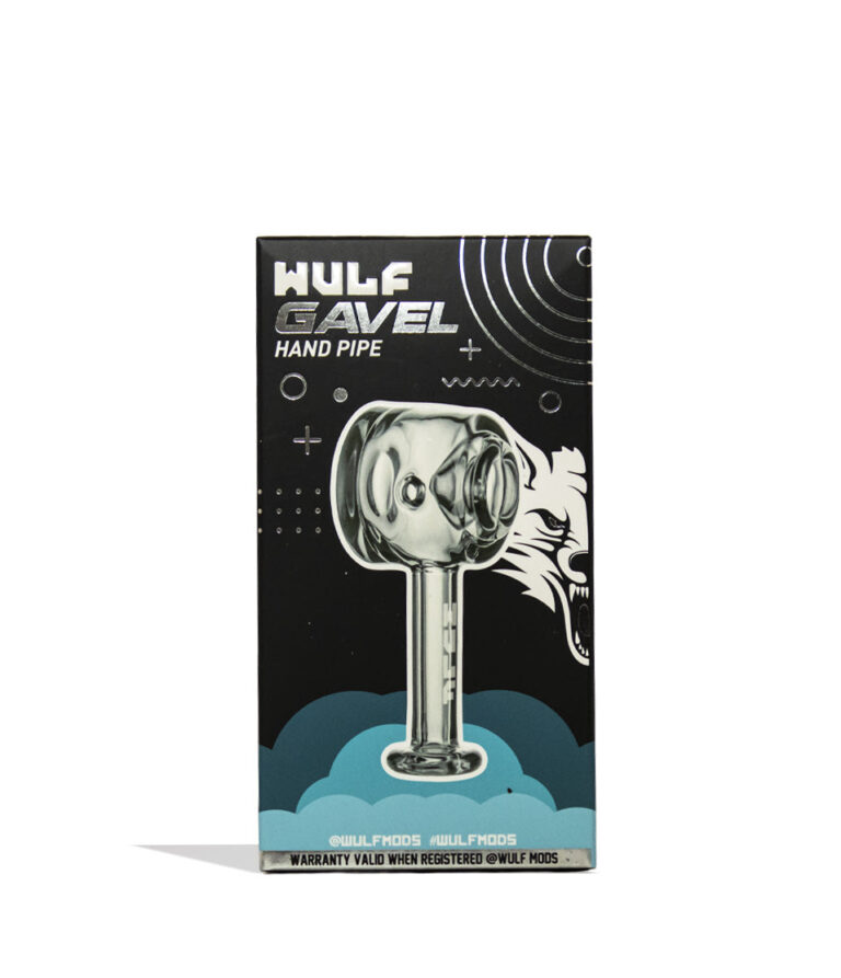 Clear Wulf Mods Gavel Hand Pipe Packaging Front View on White Background