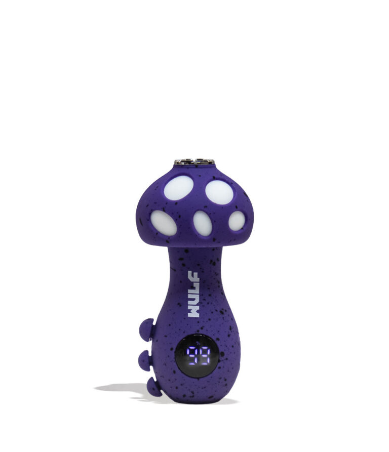 Purple Black Spatter Wulf Mods TRYP Mushroom Shaped Variable Voltage Battery Front View on White Background