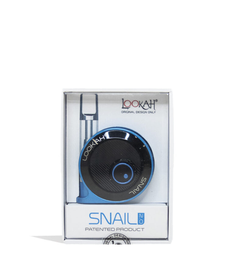 Blue Lookah Snail 510 Thread Battery Packaging Front View on White Background