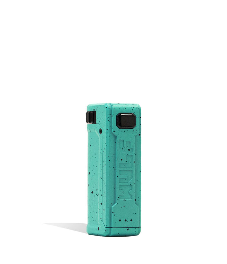 Teal Black Spatter Front View Wulf Mods UNI S Adjustable 510 Thread Battery on white background