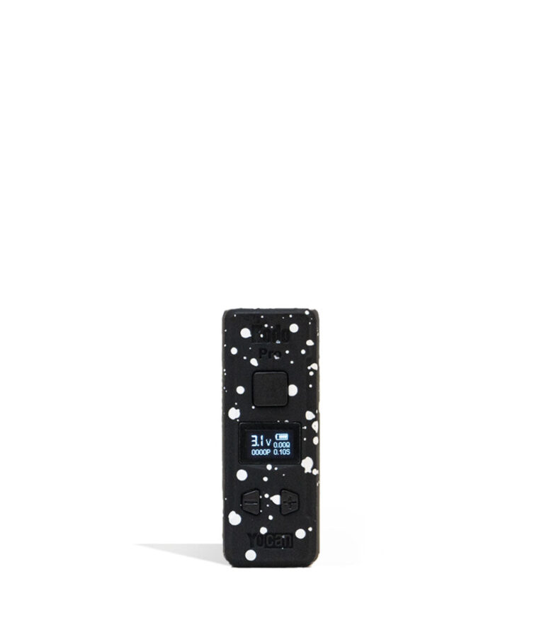 Black White Spatter Wulf Mods KODO Pro 510 Thread Battery Front View on White Background
