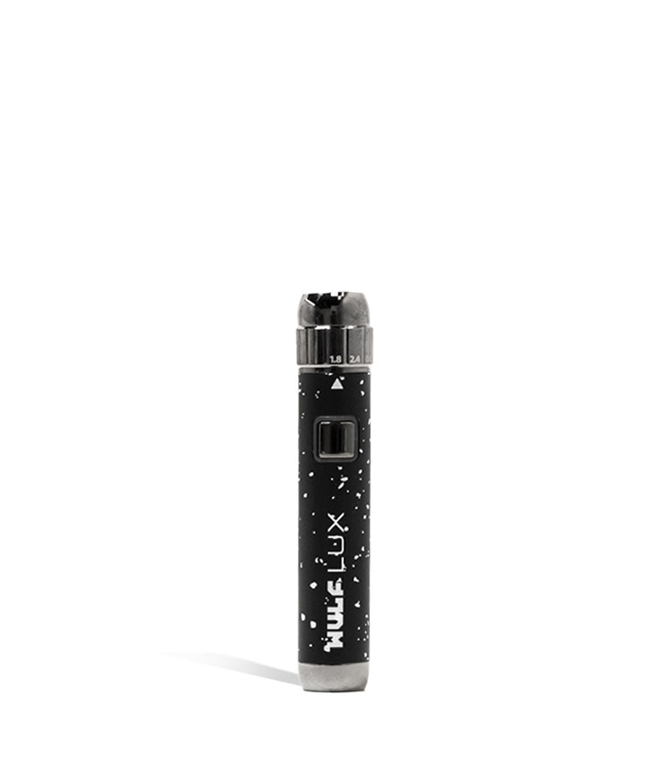 Black White Spatter Wulf Mods LUX 510 Thread Battery Front View on White Background