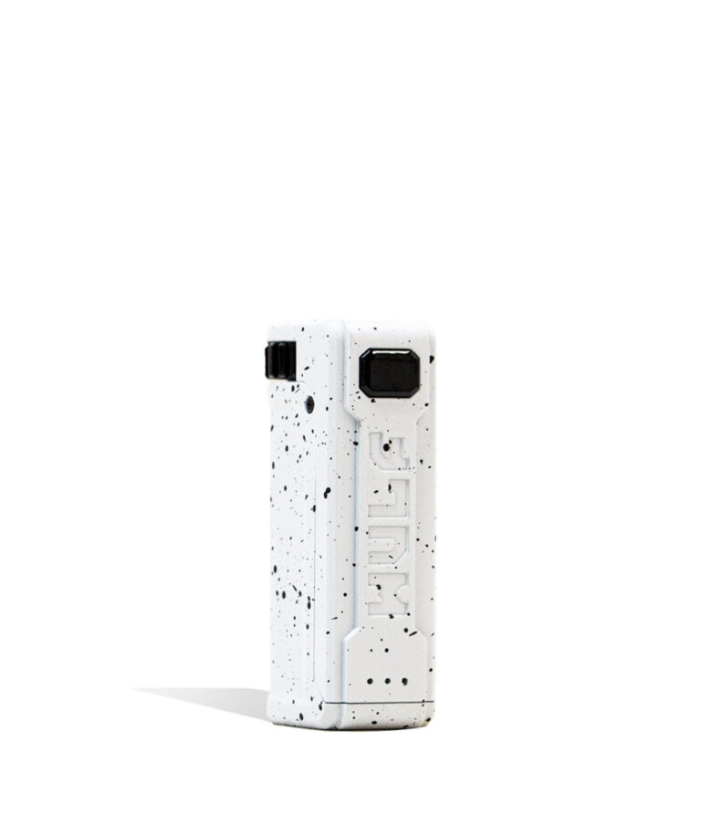 White Black Spatter Front View Wulf Mods UNI S Adjustable 510 Thread Battery on white background