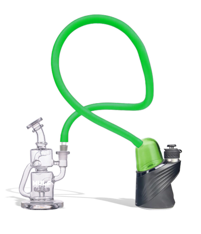 WULF Link in green connecting a Puffco Peak to a glass recycler