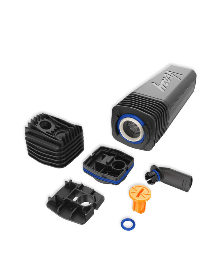 Alluring Black Storz & Bickel Veazy Portable Dry Herb Vaporizer Apart View on White Background