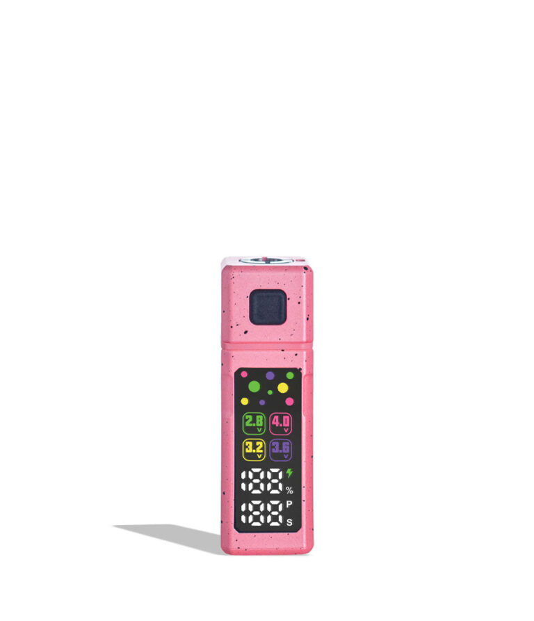 Pink Black Spatter Wulf Mods Grid 510 Variable Voltage Battery on white background