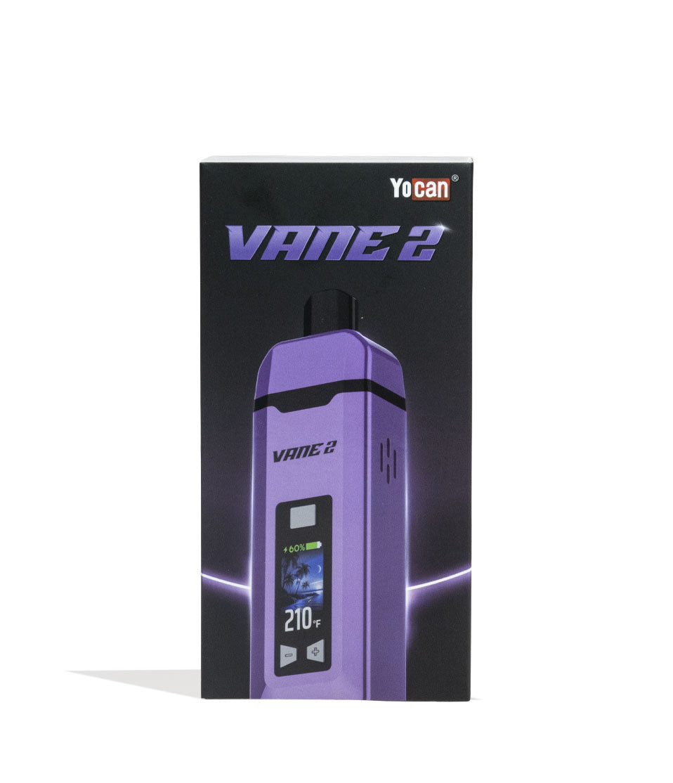 Yocan Vane 2 Portable Dry Herb Vaporizer Purple box front view with white background
