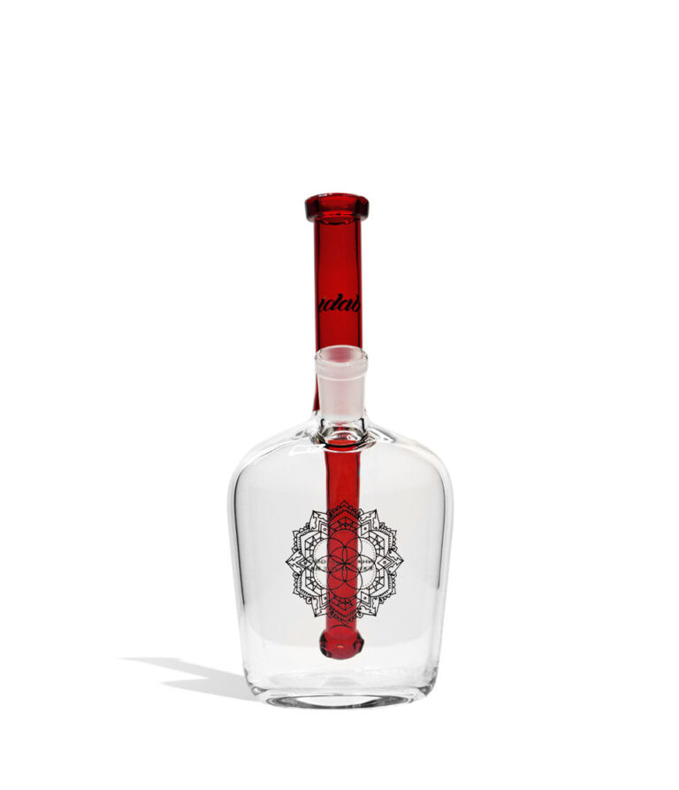 Red iDab Medium 10mm Worked Henny Bottle Water Pipe Front View on Studio Background