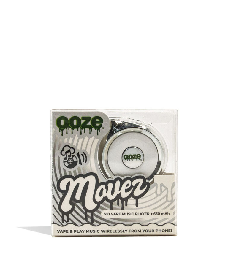 Cosmic Chrome Ooze Moves 510 Thread Battery and Wireless Speaker Packaging View on White Background