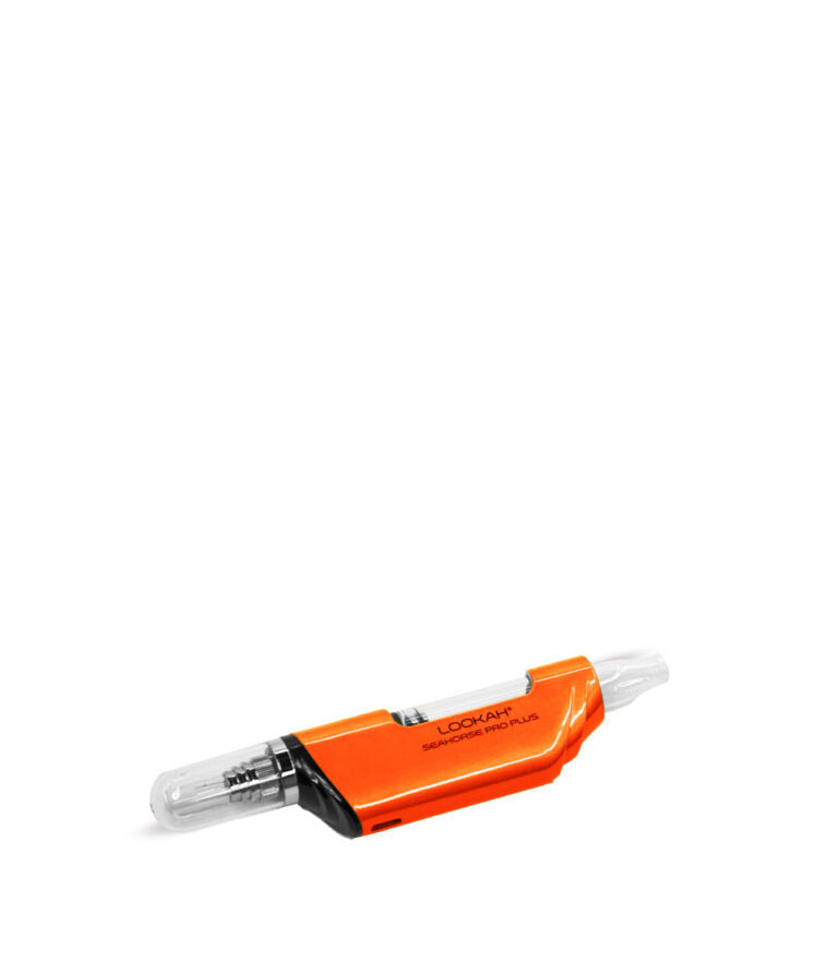 Orange bottom view Lookah Seahorse Pro PLUS Electric Nectar Collector Kit on white studio background