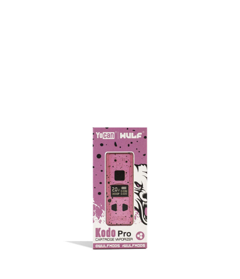 Pink Black Spatter Wulf Mods KODO Pro 510 Thread Battery Packaging Front View on White Background