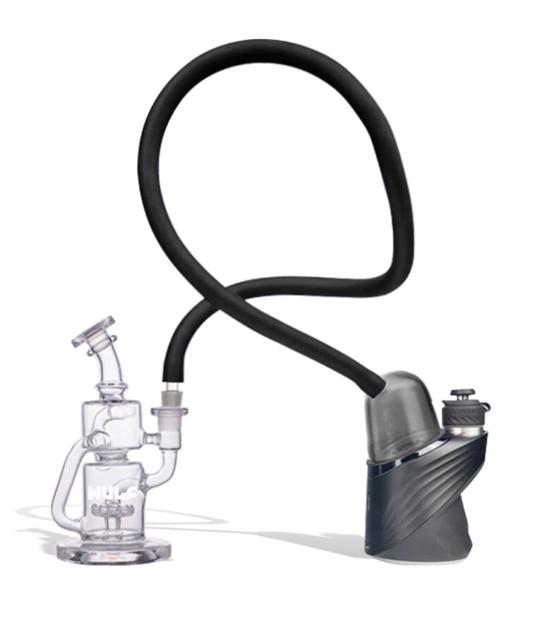 WULF Link in smoke connecting a Puffco Peak to a glass recycler