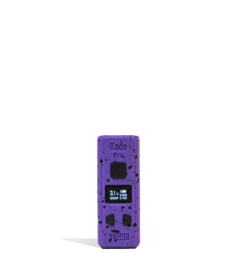 Purple Black Spatter Wulf Mods KODO Pro 510 Thread Battery Front View on White Background