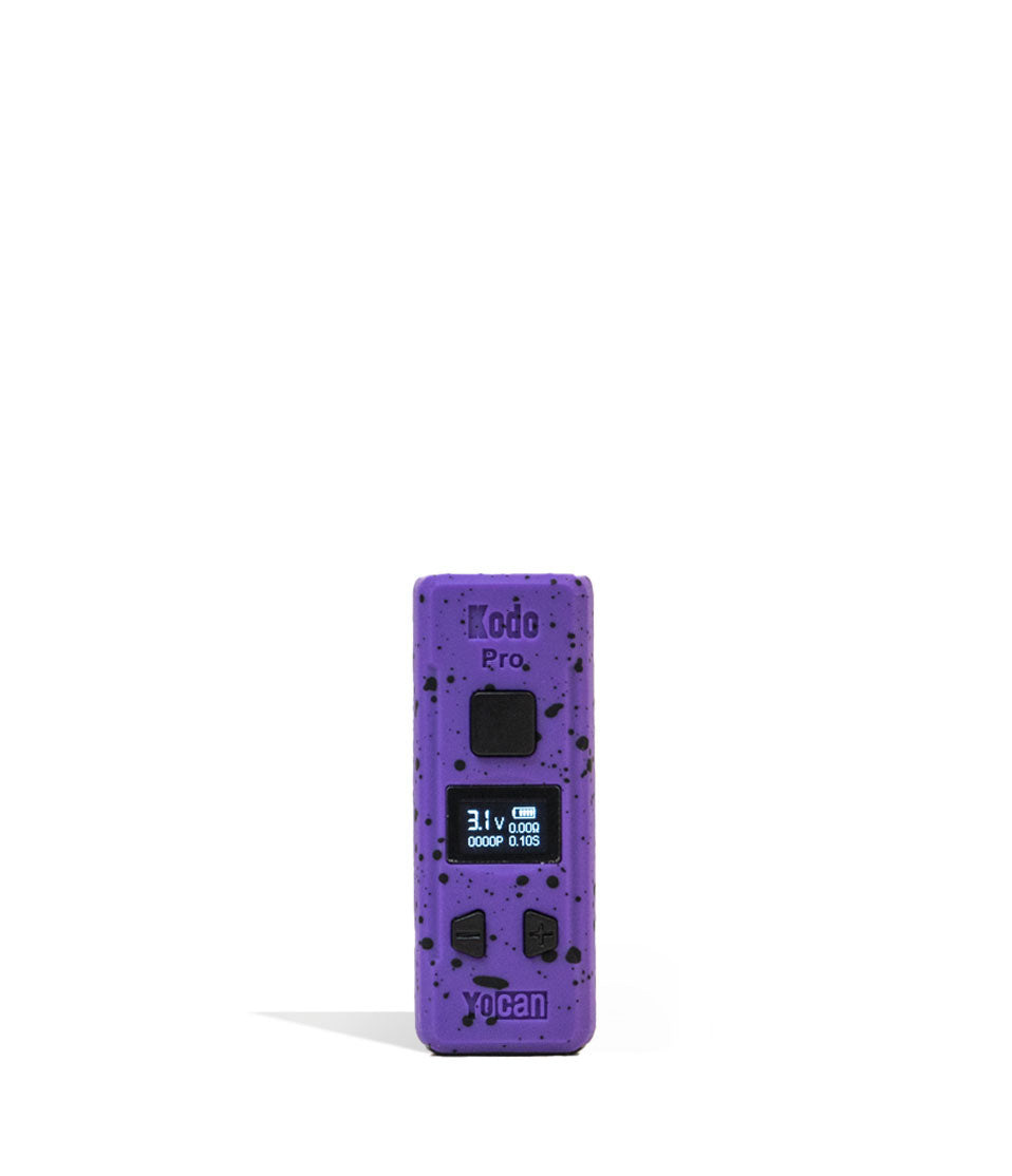 Purple Black Spatter Wulf Mods KODO Pro 510 Thread Battery Front View on White Background