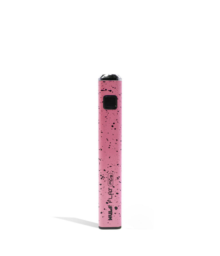 Pink Black Spatter Wulf Mods Flat Plus Cartridge Battery Front View on White Background