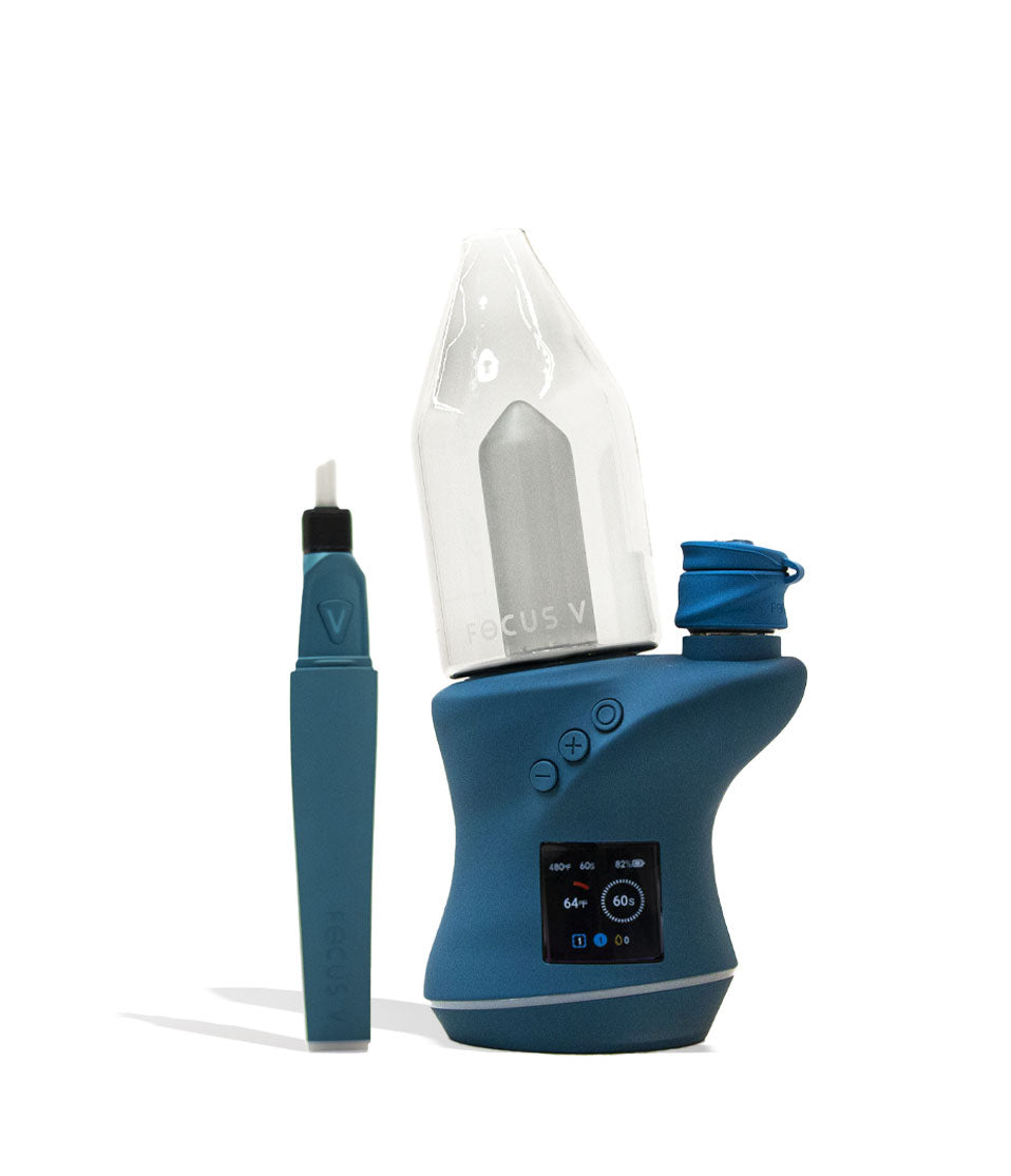 Focus V Carta 2 electronic dab rig and Saber hot knife deluxe kit in midnight blue
