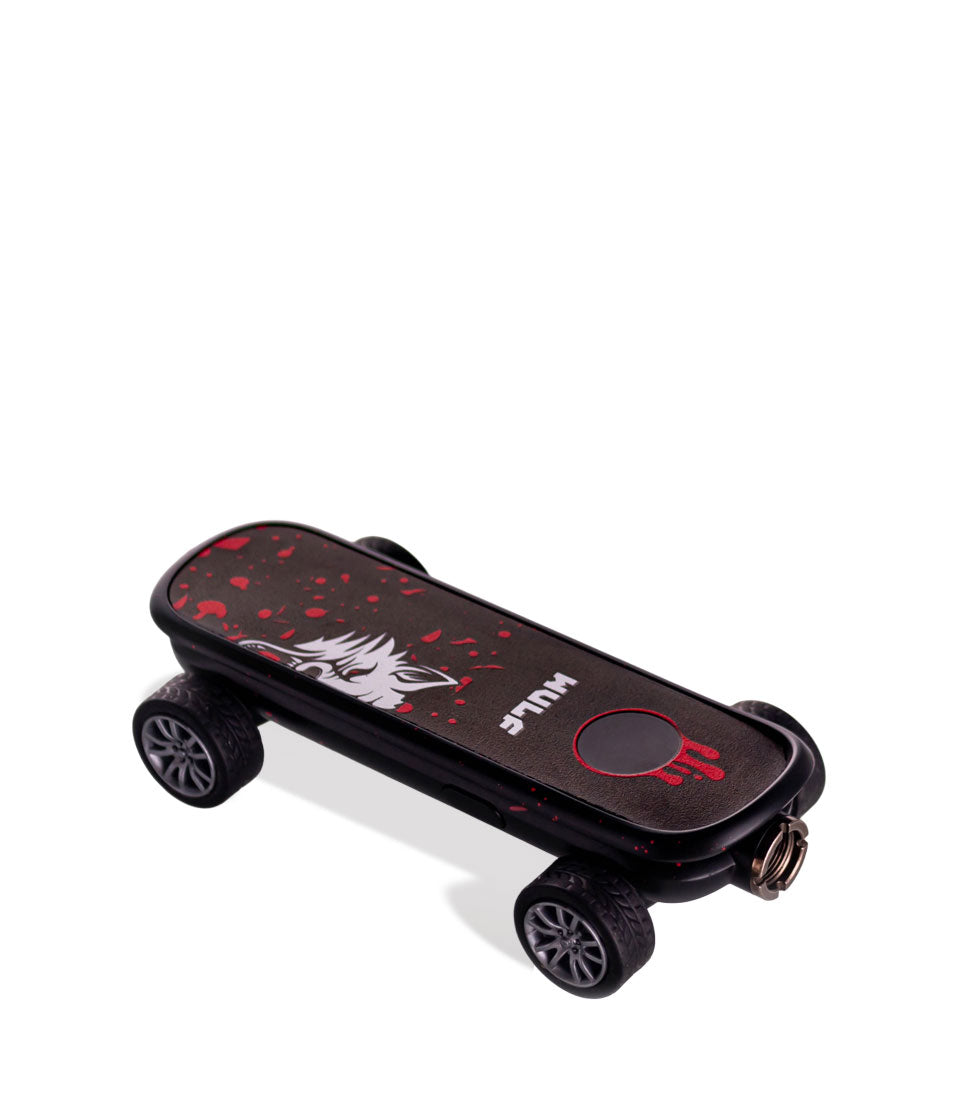 Black Red Spatter Wulf Mods Deck Skateboard Voltage Battery Down View on White Background
