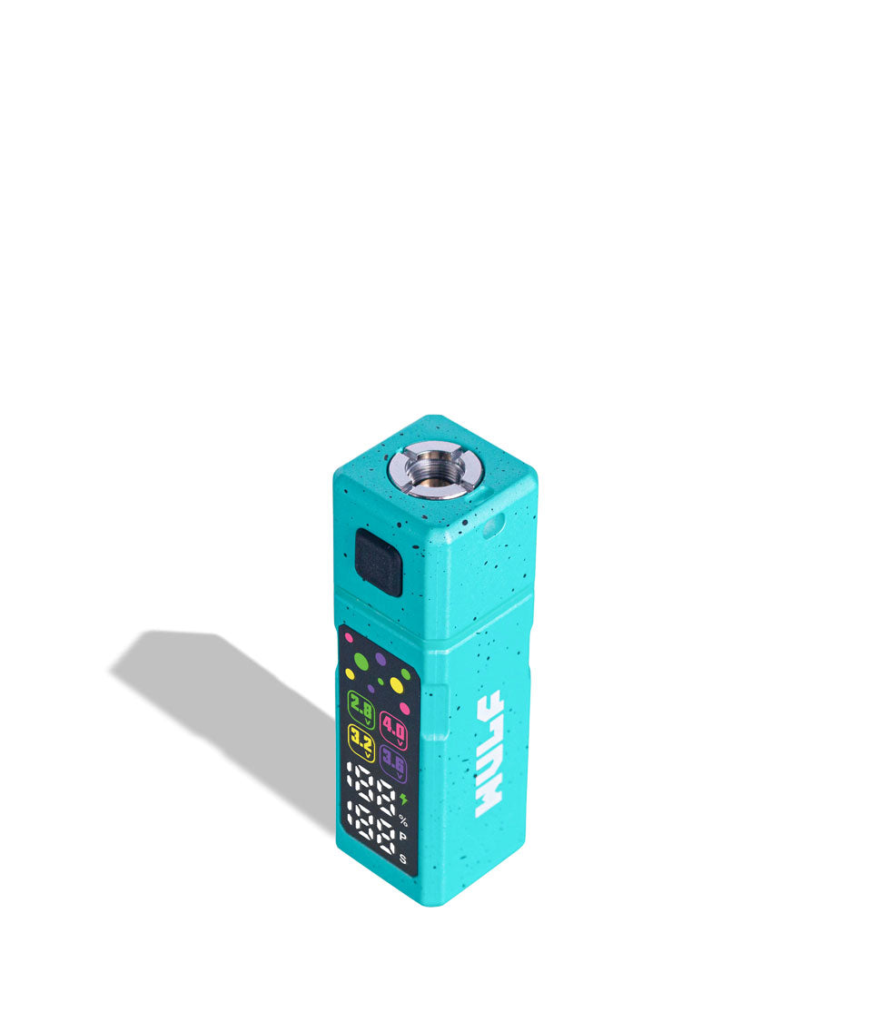 Teal Black Spatter Wulf Mods Grid 510 Variable Voltage Battery above view on white background