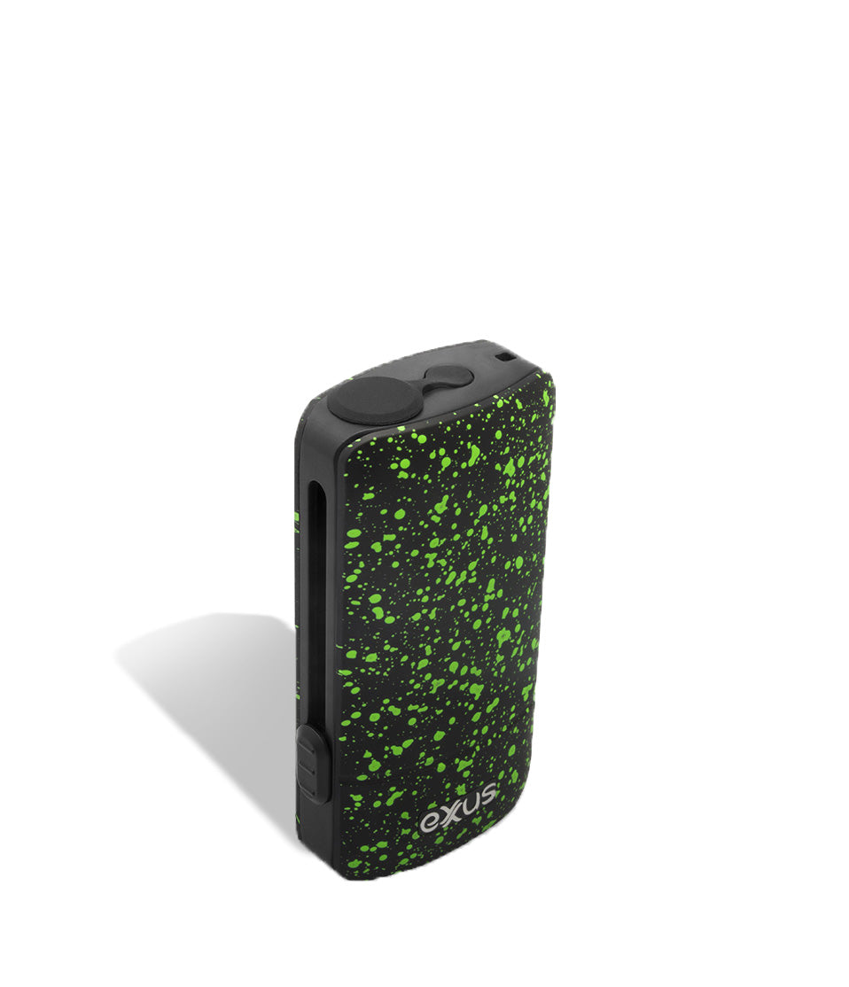 Black Green Spatter above Exxus Vape Push 510 Thread Battery on white background