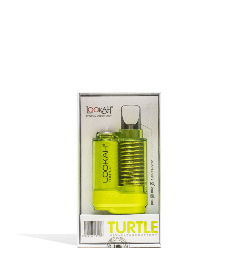 Neon Green Lookah Turtle 2g 510 Thread Battery Packaging Front View on White Background