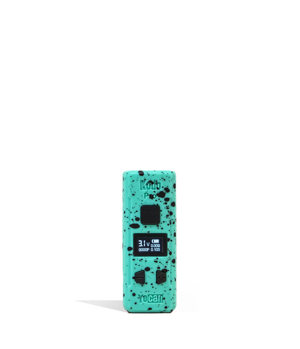 Teal Black Spatter Wulf Mods KODO Pro 510 Thread Battery Front View on White Background