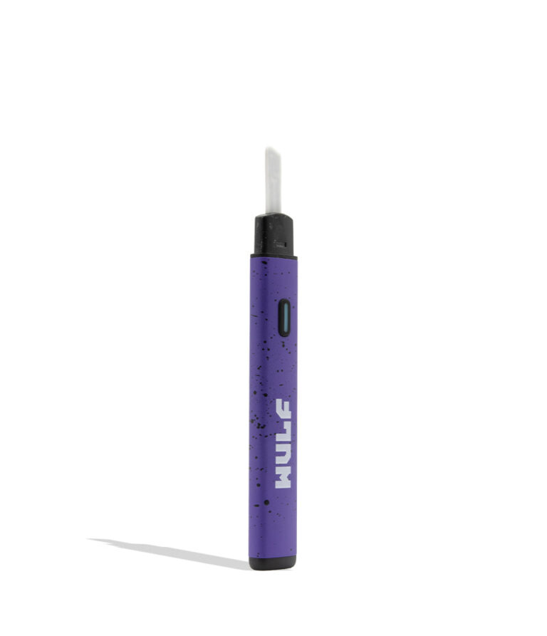 WULF Slyce purple black spatter hot knife dab tool with cap off on white background in quarter view